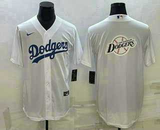 Men%27s Los Angeles Dodgers White Team Big Logo Cool Base Stitched Jersey
